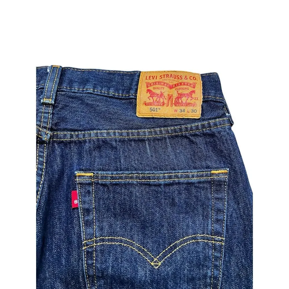 Levis 501 Jeans Mens 34x30 Actual (33x29)Blue Straight Leg Regular Fit Dark Wash